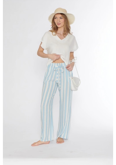 Keten Dokuma Kısa Kol Pijama Takımı Flz 88-121 Ekru