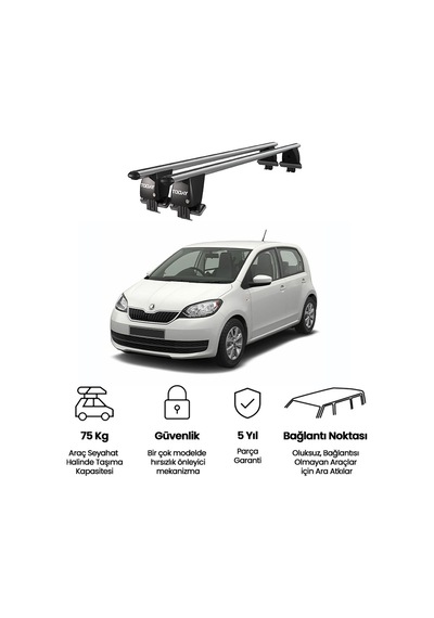 Royal Skoda Citigo 2012 Ve Sonrası Uyumlu Gri Kilitli Ara Atkı Port Bagaj Tavan Barı
