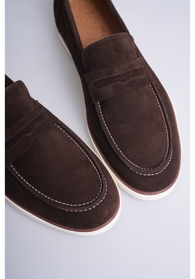Fame Step Hakiki Deri Erkek Loafer Ayakkabı Süet Günlük Rahat Casual Mokasen Siena Kahverengi
