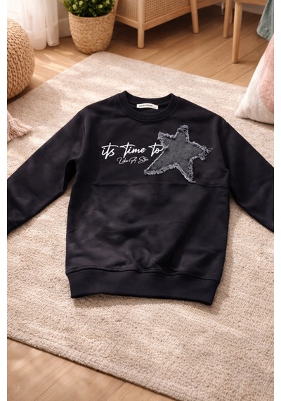 Uğur Bebe Kız Çocuk Yıldız Aplikeli Sweatshirt Jean Pantolon Takım Yıldız Detaylı Wide Leg Pantolonlu Kombin Siyah Siyah Uğur Bebe Kız Çocuk Yıldız Aplikeli Sweatshirt Jean Pantolon Takım Yıldız Detaylı Wide Leg Pantolonlu Kombin Siyah Siyah