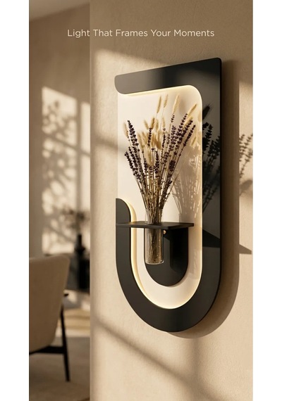 Akasya Ahşap Pilli Ledli İskandinav Tarzı Salon Duvar Rafı Modern Çiçeklik 40 X 75 Cm Parisgrisi - Antrasit