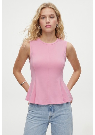 Ritnice Kadın Rowe %100 Pamuk Peplum Sıfır Kol Pembe Bluz