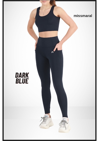 Kadın Lacivert Yüksek Bel Toparlayıcı Çift Cepli Spor Tayt Shades 1057 Lacivert