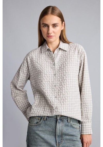 Defacto Regular Fit Klasik Yaka Kareli Flanel Uzun Kollu Gömlek F9082ax26augr294 Gri-gr294