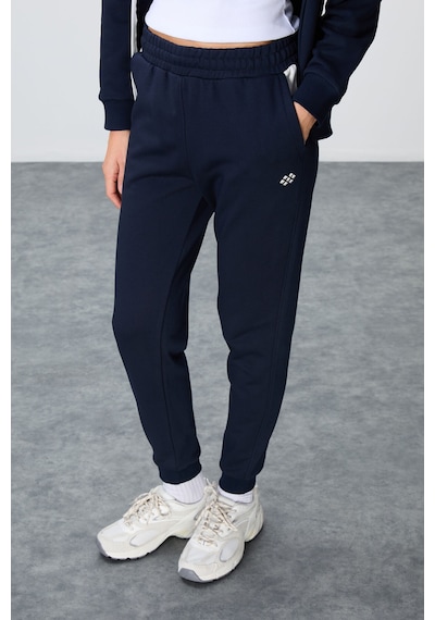 Tommy Life İndigo Kompakt Pamuklu Kalın Pürüzsüz Dokulu Kapüşonlu Oversize Fit Kadın Eşofman Takım - 95343 Indıgo