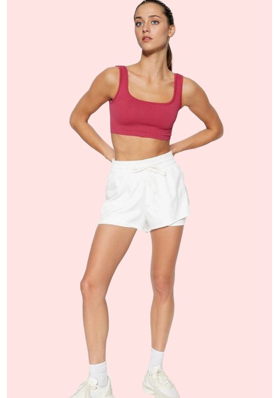 Ersefa Moda Örme Normal Bel Boru Paça Sportswear Haki Paraşüt Kumaş 2 Ka Beyaz