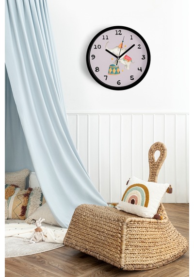 Sevimli Fil Çocuk Odası Duvar Saati - 30cm - Önü Camlı Siyah Kasa - Sessiz Mekanizma-jh1121 Siyah