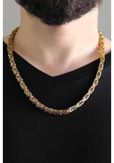 Takı Dükkanı Sarı Gold Renk Erkek Çelik Kral Zincir Kolye Ck11 Altın