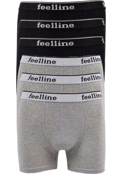 6 Adet Feelline Siyah Ve Gri Pamuklu Doğal Likralı Erkek Boxer M