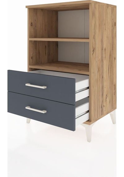 Hyperion Komodin 2 Raflı 2 Çekmeceli 60x44x96 Çam-antrasit Atlas Çam