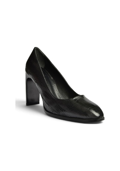 Fox Shoes Z676040507 Siyah Yılan Baskılı Kalın Topuklu Kadın Ayakkabı