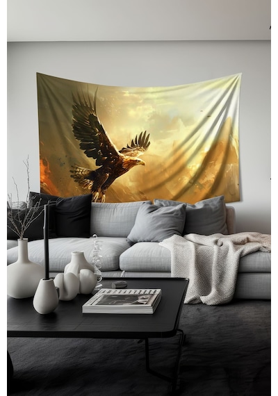 Altın Kartal Desenli Duvar Halısı Duvar Örtüsü Tapestry Süet Dokulu Kumaş