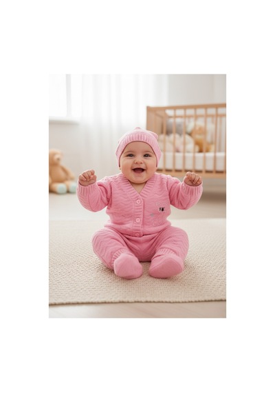 Veramoni Bebek Triko Takım Uzun Kollu 4 Parça Set 0-6 Ay Pembe