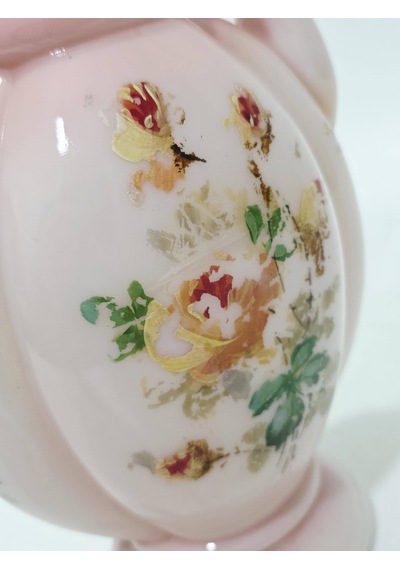 Çiçek Desenli El Yapımı Pembe Opalin Sürahi 35,5cm