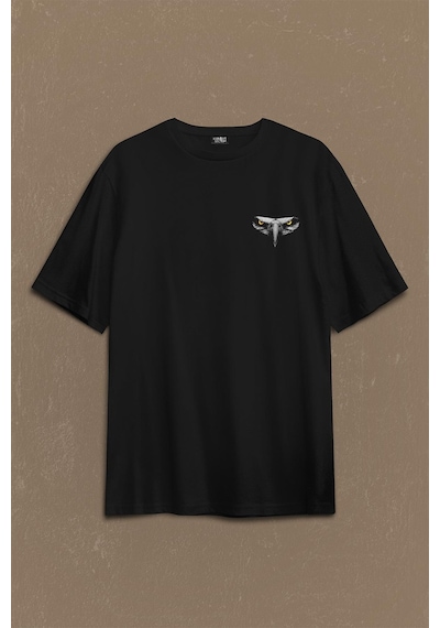 Kartal Kafa Göz Şampiyon Sırt Ön Baskılı Oversize Tişört Unisex T-shirt 001 Siyah