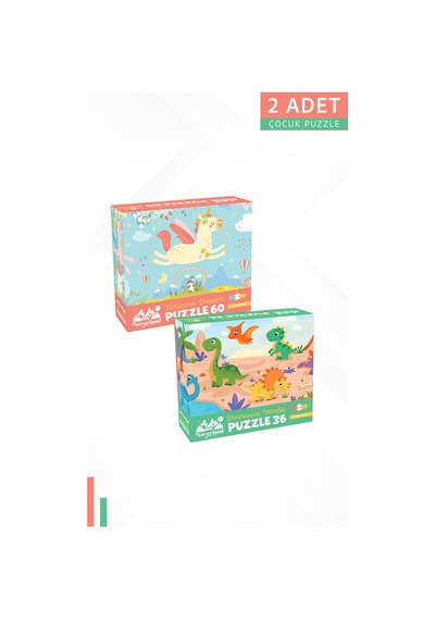 2adet 60 Parça - Unıcorn Dream Unıcorn Rüyası Ve 36 Parça - Dınosaurs World Dinozorların Dünyası