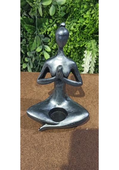 Yogacı Kadın Mumluk Biblo Gri