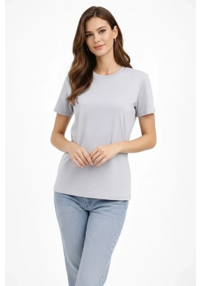 Vexor Bisiklet Yaka Tişört Regular Kalıp Basic Pamuklu Günlük Kullanım T-shirt - Gri
