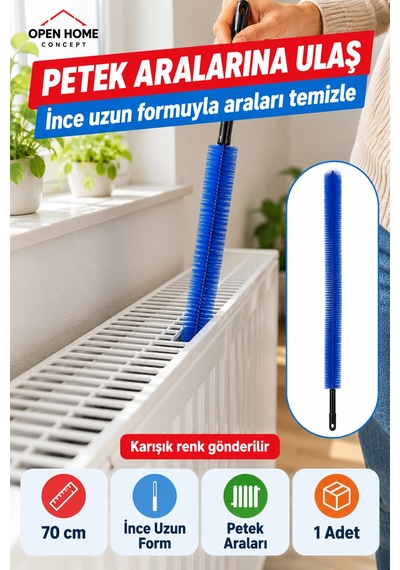 Kalorifer Petek Temizleme Fırçası 70cm İnce Uzun Dar Aralık Toz Ve Tüy Toplama Karışık Renk Set