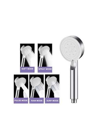 5 Fonksiyon Royal Duş Başlığı 150cm Çelik Örgülü Hortum Mafsal Beyaz