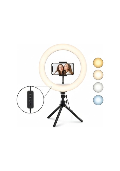 Tripodlu Led Ring Light Halka Aydınlatma Telefon Tutuculu, 3 Renk Modu, 10 Seviye Parlaklık