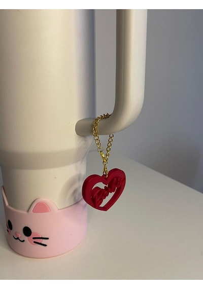 Barbie Kalp Quencher Termos Bardak Aksesuarı Zincirli Dekoratif Süs Bordo