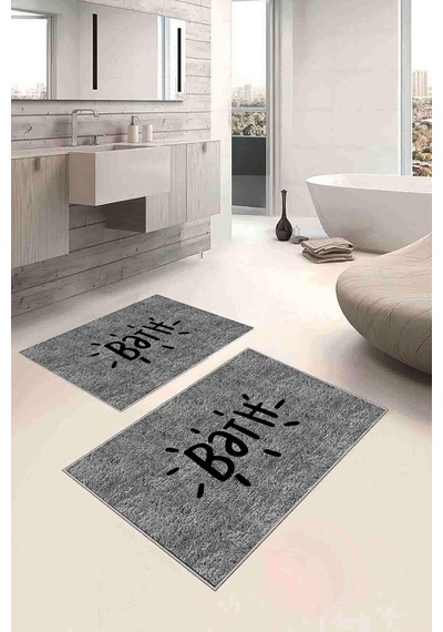 Dijital Baskılı Kaymaz Taban Bath Yıkanabilir 2li Banyo Halısı Paspas Klozet Takımı Genel