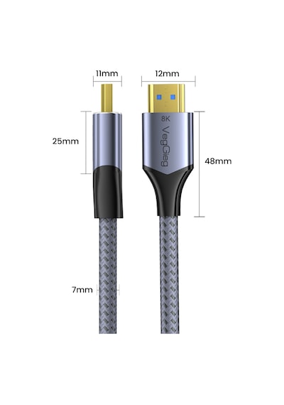 Veggieg Hdmı 2.1 8k 60hz 4k 120hz 48 Gbps Hdr Earc Hdcp 2.2 Örgülü Ses Ve Görüntü Kablosu 1.5 Metre