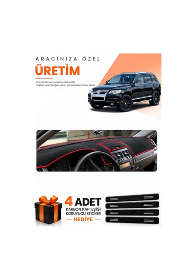 Volkswagen Touareg 2002-2010 Uyumlu Torpido Koruma Örtüsü Oto Kılıfı - Siyah Kırmızı