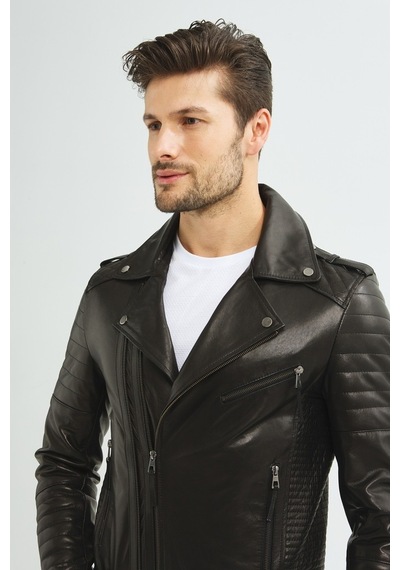İkbal Biker Siyah / Hakiki Erkek Deri Mont/Ceket -411373536- Siyah