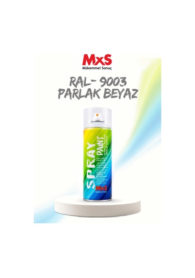 Mxs Ral 9003 Parlak Beyaz Akrilik Sprey Boya 400 Ml Siyah