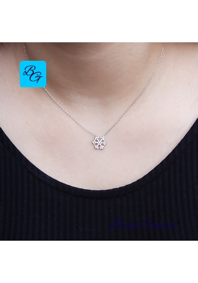 Zirkon Taşlı Kar Tanesi Kolye Rose - Gold -  Gümüş