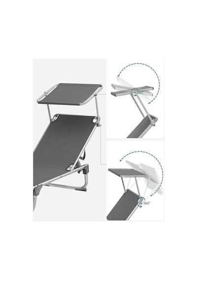 Songmics Gcb19 55x193x31 Cm Gölgelikli Katlanabilir Şezlong Antrasit
