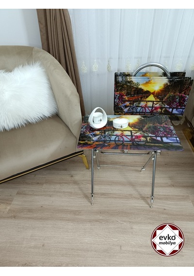 Evko Mobilya Çanta Zigon Sehpa 4'lü Sehpa, Zigon Sehpa, Servis Sehpası, Camlı Sehpa, Katlanır Sehpa