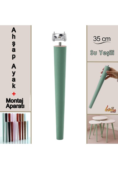 Ahşap Ayak 35 Cm Su Yeşili M8 Civatalı Bağlantı Aparatlı Mobilya Tabure Sehpa Masa Destek Ayağı Yeşil