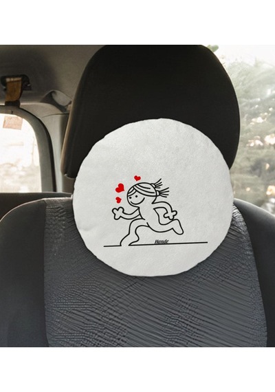 Bk Gift Kişiye Özel İsimli Aşık Çöp Kadın Tasarımlı Yuvarlak Araç Koltuk Yastığı-1