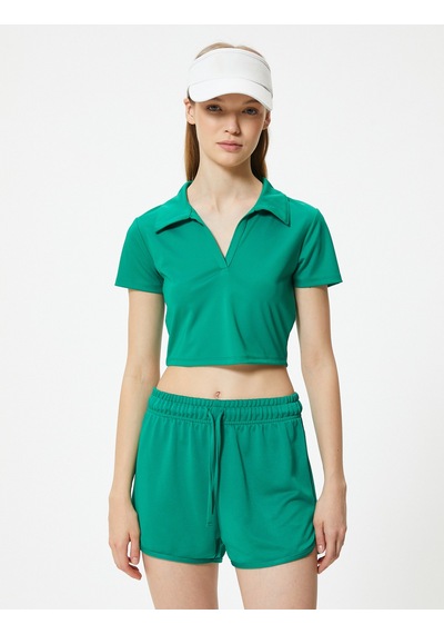 Koton Spor Tişört Polo Yaka Slim Fit Kısa Kollu Yeşil 4sak10311nk Koyu Yeşil