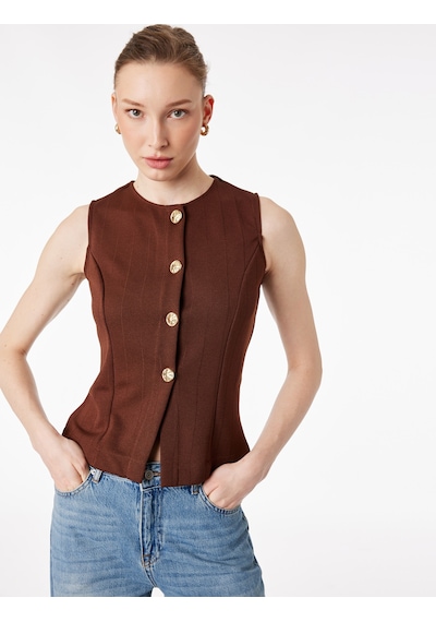 Koton Mücevher Düğme Detaylı Bisiklet Yaka Peplum Yelek Kahverengi 6wak30148ek Kahve