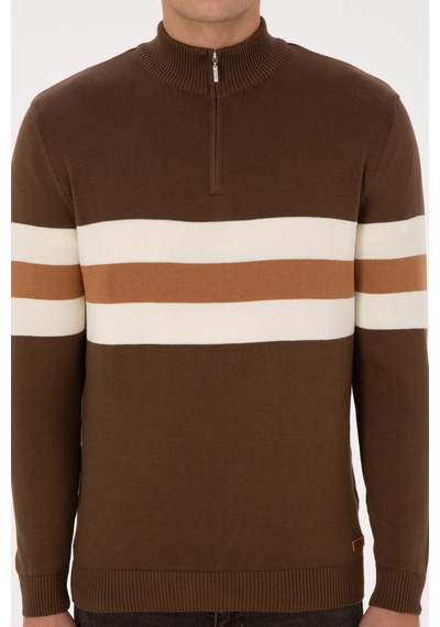 U.S. Polo Assn. Erkek Regular Fit Yarım Fermuarlı Kahverengi Kazak 50315034-VR029