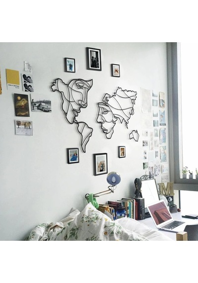 Ahşap Yüzler Modern Dünya Haritası Tablo
