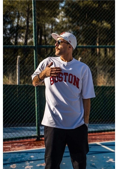 Flood Of Style Erkek Beyaz Boston Tshirt