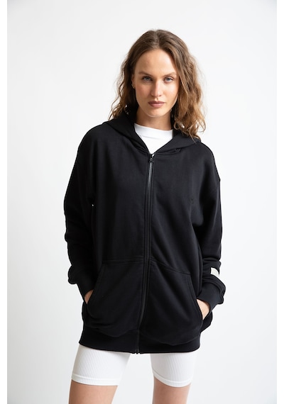 Fermuarlı Organik Pamuklu Sweatshirt Siyah