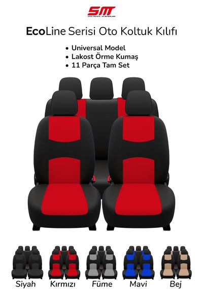 Ecoline Serisi Universal Oto Koltuk Kılıfı Kırmızı Siyah