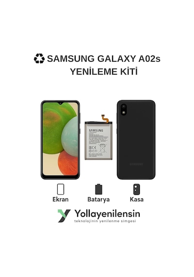Samsung Galaxy A02s  Kiti Ekran + Batarya + Arka Kasa Model Uyumlu, Yüksek Kalite Parçal