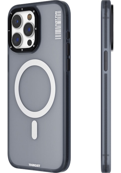 Apple Uyumlu iPhone 15 Pro Kılıf Magsafe Şarj Özellikli Youngkit Colored Sand Serisi Kapak Siyah