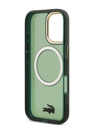 Apple Uyumlu iPhone 17 Kılıf Lacoste Lisanslı M-safe Şarj Özellikli Gold Timsah Logolu Buzlu Kapak Yeşil Yeşil