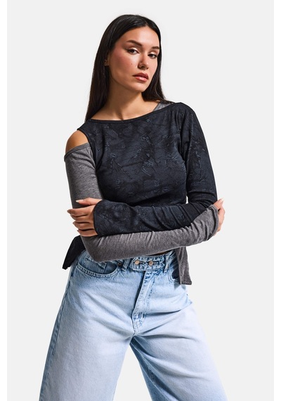 Itsbasic Kadın Siyah W5 Çift Parça Asimetrik Kesim Özel Tasarım Body