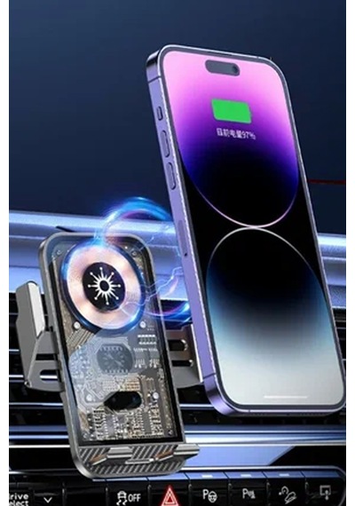 Araç İçi Klimaya Takılan Robotik Magsafe Hızlı Şarj Cihazı Lüx Telefon Tutucu Şarj Aleti Siyah