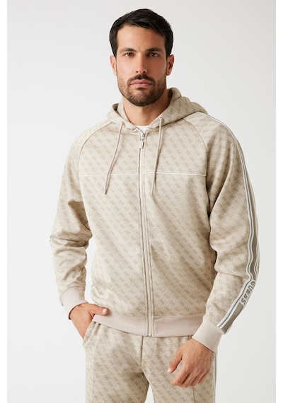 Guess Logolu Erkek Fermuarlı Sweatshirt Bej