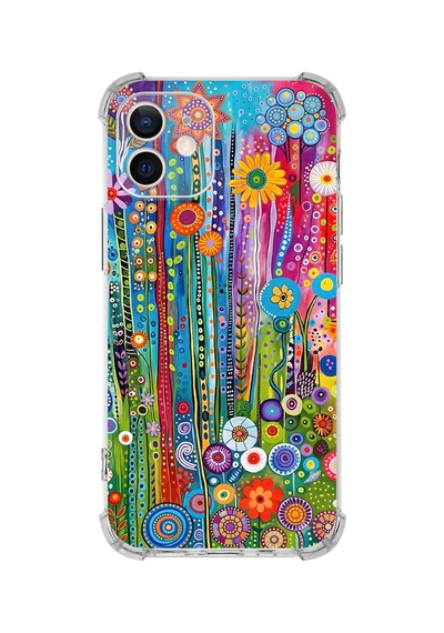 Printify Apple İphone 12 Mini İle Uyumlu Düşlerin Dansı Serisi Folklorik Bahçe Tasarımlı Uv Baskılı Köşe Korumalı Antişok Kılıf Şeffaf